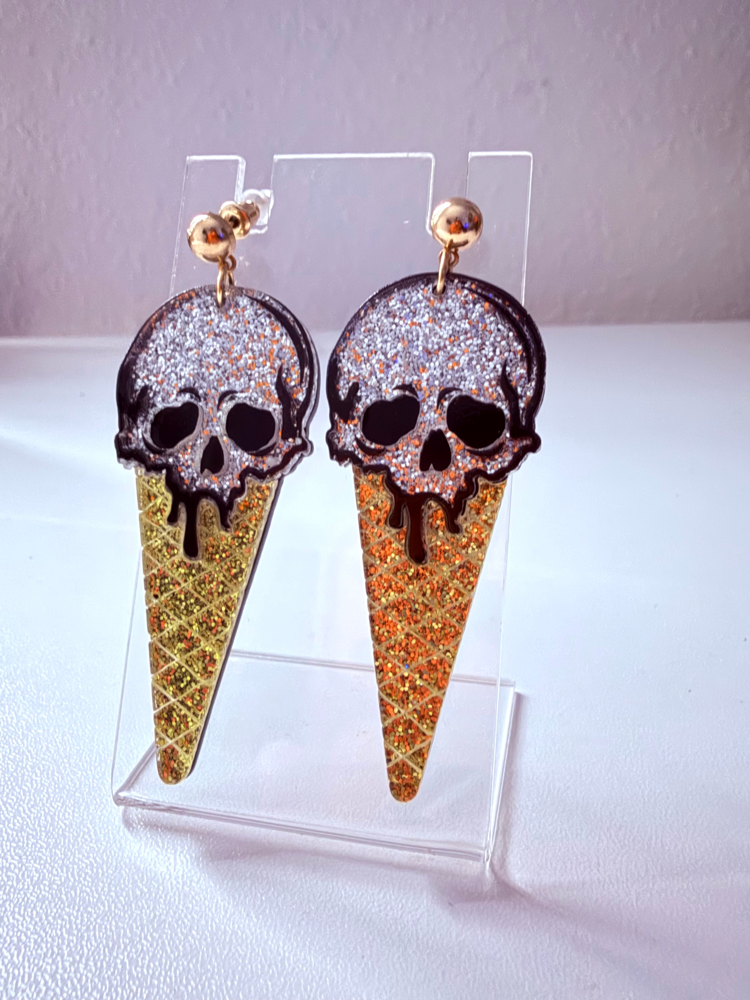 Acrylic Skull Ice Cream Earrings