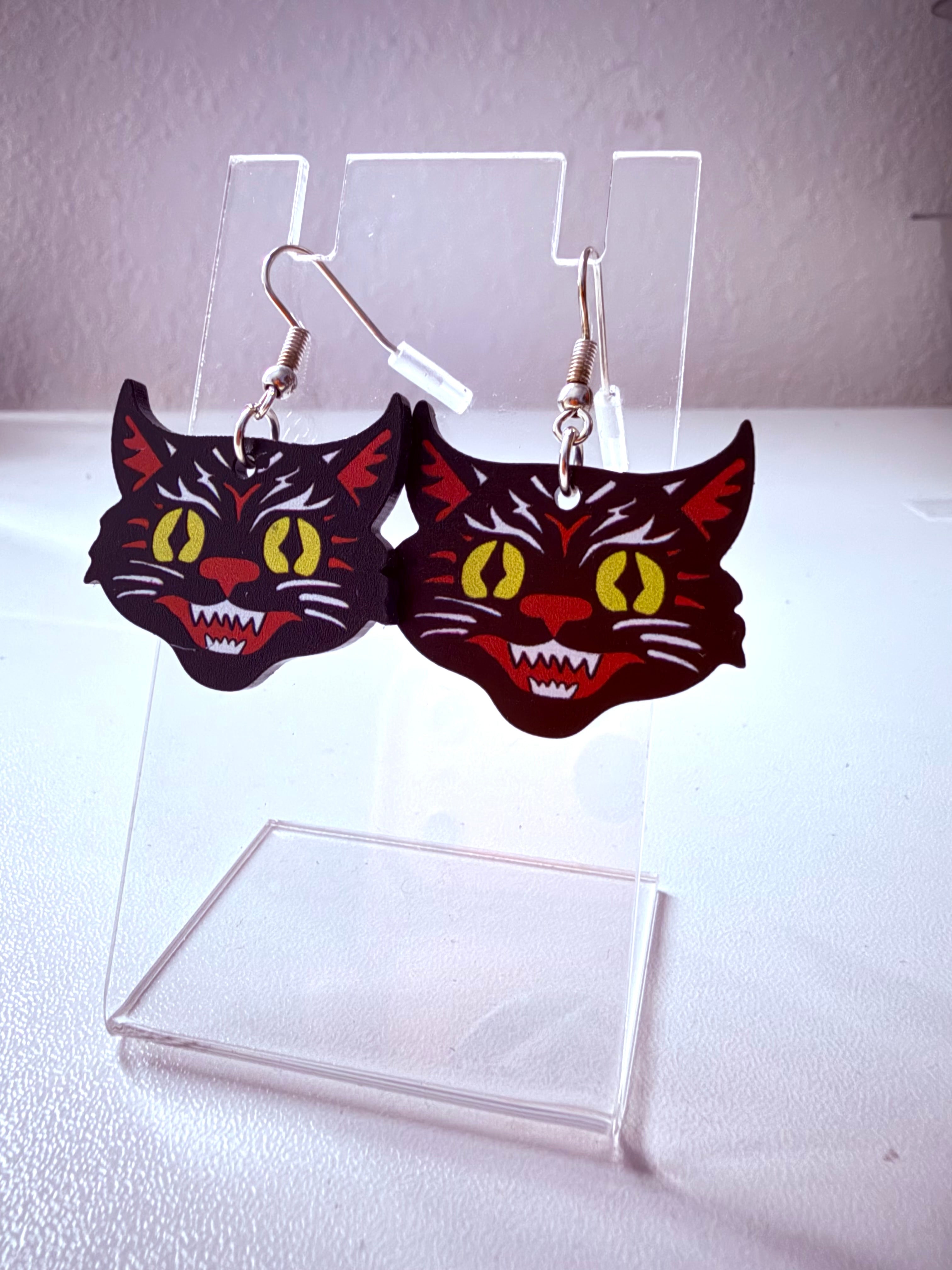 Vintage Inspired Black Cat Earrings